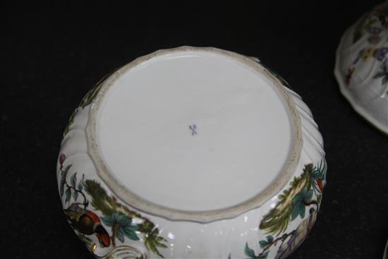 A Meissen basketweave moulded tureen and cover, mid 18th century, width 34cm